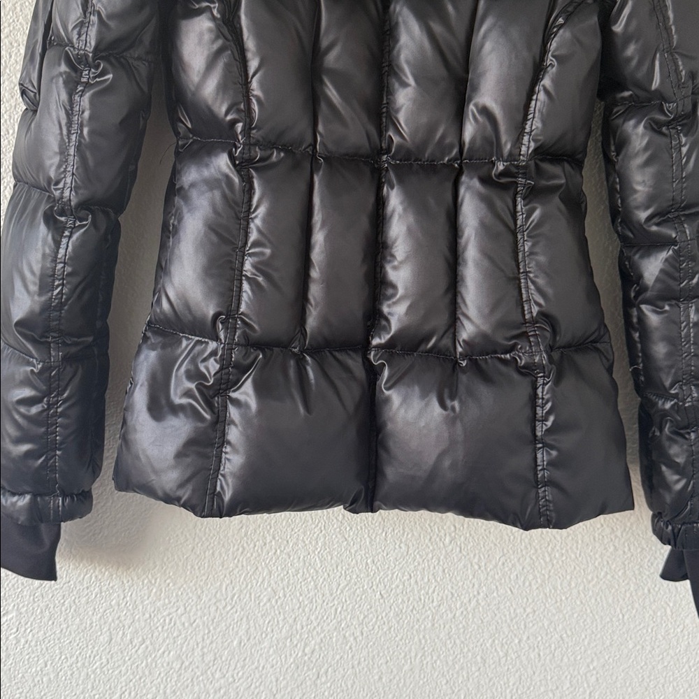 SAM. Black Shiny Blake Down Puffer Racoon Tan Fur Hood Thumb Hole Cuff XS - Picture 10 of 16
